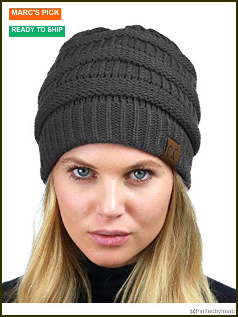 Unisex Chunky Cable Knit Beanie With Sherpa Fleece Lining